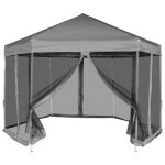 Vidaxl chapiteau pliable hexagonal avec 6 parois latrales gris tente pavillon 42111