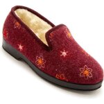 Charentaises fourres laine - charmance - femme - rouge - bordeaux / fleurs brodes - dessus en polyester ...