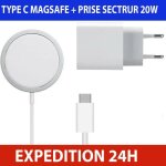 Chargeur induction - compatible magsafe - iphone 14 / 13 / 12 / 11 - charge rapide - usb - c - blanc