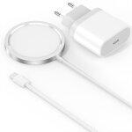 Chargeur induction - compatible magsafe - blanc - charge rapide - usb - c - iphone 14 / 13 / 12 / 11 ...
