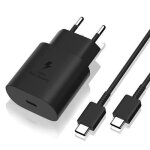 Chargeur noir rapide 25w + cable usb c pour samsung s24 / s24 plus / s24 ultra / s23 fe / a54 / a55 / ...