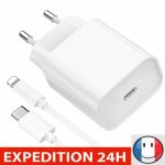 Chargeur rapide 20w - apple - type c vers lightning - 1m - compatible iphone 11 et 14 zisonix�