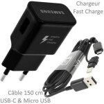 Chargeur rapide usb - samsung - galaxy note 10 - 10 plus - 9 - 8 - 2a - c�ble long universel - noir