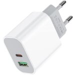 Chargeur usb - c rapide 20w - rohs - 2 ports pd / qc3 - blanc - charge rapide - compatible smartphones ...