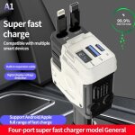 Chargeur de voiture - roleader - 4 en 1 - 2 ports usb - affichage numérique - câble rétractable 80 cm ... Chargeur de voiture - roleader - 4 en 1 - 2 ports usb - affichage numérique - câble rétractable 80 cm ...
