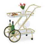 Relaxdays chariot de service roulettes et roues 2 tages verre et fer hlp : 80x43x85 cm desserte roulante ...