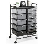 Goplus chariot de rangement 15 tiroirs 63 x 37 x 87 cm tour de rangement � roulettes cadre en acier noir ...
