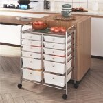 Chariot de rangement tour de rangement avec 12 tiroirs 1 tablette 4 roues chambre bureau salon cuisine ...
