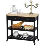 Homcom - chariot de service - panneaux mdf - 91. 4x45. 6x85cm - noir bois naturel