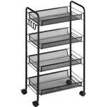 Chariot de rangement - homcom - 4 niveaux desserte roulettes paniers amovibles 4 crochets - acier - 45x265x84c ...