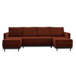 Charlie - canap panoramique en u - 7 places - convertible avec coffre - en velours ctel - terracotta ...