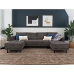 Charlie - canap� panoramique en u - 7 places - convertible avec coffre - en velours c�tel� - gris fonc� ...