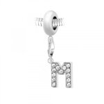 Charm perle so charm en acier avec pendentif lettre m made with crystal from swarovski 11 mm argent�