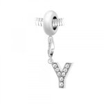 Charm perle so charm en acier avec pendentif lettre y made with crystal from swarovski 13 mm argent�