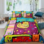 Chats dr�les color�s parure de lit 3 pieces 1 housse de couette 200 * 200cm et 2 taies doreillers 63 ...