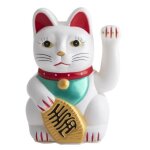 Chat porte bonheur - la chineuse - maneki neko - bras mobile - plastique - blanc Chat porte bonheur - la chineuse - maneki neko - bras mobile - plastique - blanc