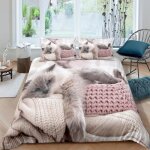 Chat mignon parure de lit 3 pieces 1 housse de couette 200 * 200cm et 2 taies doreillers 63 * 63cm