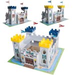 Chteau de chevalier en bois roba - grand chteau 3 en 1 divisible en deux - bleu gris jaune