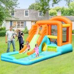 Goplus 7 en 1 ch�teau gonflable enfants 3 - 10 ans aquatique avec souffleur - piscine / toboggan / jeu ...