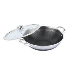 Wok en inox - generic - 32 cm - antiadh�sif - r�sistant aux rayures - tous feux compatibles