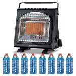 Chauffage  gaz portable piezo 1700w systmes scurit intgrs + 8 cartouches de gaz butane autonomie ...