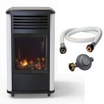 Chauffage  gaz 3. 4 kw mobile effet feu blanc et noir + tuyau gaz + dtendeur butane manhattan sahara ...