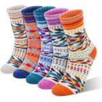 Chaussettes femme - haopyou - laine - vintage - doux - hiver - 5 paires