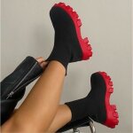 Chaussettes tricotées bottes courtes pour femmes semelle épaisse couleur rouge marque ecelen Chaussettes tricotées bottes courtes pour femmes semelle épaisse couleur rouge marque ecelen