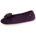 Isotoner chaussons ultra confortables semelle en cuir d�tail grand n?ud aubergine femme