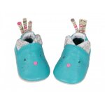 Chaussons bb en cuir les pachats - moulin roty - bleu - souples et lgers