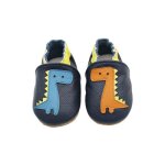 Chaussons cuir souple bb insfity - bleu orange - premiers pas garon fille