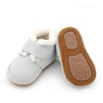 Chaussons cuir souple chaussures premiers pas bb mixte doublee polaire - beige gris