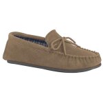 Chaussons en cuir suédé style mocassins pour homme - mokkers - pantoufles bruce - taupe Chaussons en cuir suédé style mocassins pour homme - mokkers - pantoufles bruce - taupe
