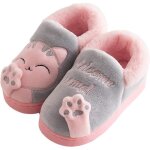 Chaussons enfant - peluche chat - gris poudr - coton chaud - intrieur / extrieur