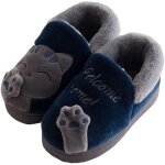 Chaussons enfant - peluche douce et coton chaud - bleu - chat mignon - confortable pour la maison