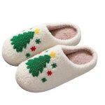Chausson homme confortable dhiver - leoclotho - motif no�l - peluche douce - blanc