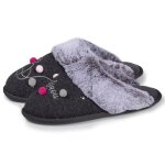 Chaussons mules chat gris chin� femme - isotoner - doux et confortables