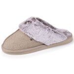 Chaussons mules en cuir taupe chin� pour femme - isotoner