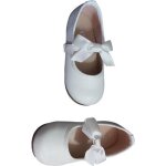 Chaussures enfant - ballerines - crmonie - cuir - blanc ivoire - noeud satin - pointure du 19 au 30 ...