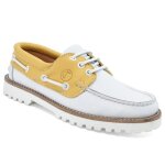 Chaussures bateau femme seajure quirimbas cuir jaune et blanc