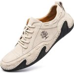 Chaussure casual sport homme - beige - cuir - semelle matelasse - respirante