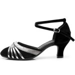 Chaussures de danse femme bout ferm dessus velours latine salsa tango prom intrieur noir argent