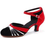 Chaussures de danse femme bout ferm dessus velours latine salsa tango prom intrieur rouge argent