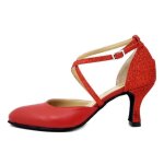 Chaussure de danse pour femme - osvaldo pericoli - cuir et glitter rouge - talon fin - boucle rglable ...