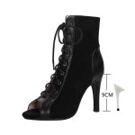 Chaussures de danse de soire  talons aiguilles noirs pour femmes - marque - modle - daim - lacets
