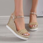 Chaussures décontractées à bout ouvert pour femmes strass plate - forme confortable sandales compensées ... Chaussures décontractées à bout ouvert pour femmes strass plate - forme confortable sandales compensées ...