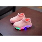 Chaussures enfants lumineuses - ecelen - mixte - lacets - textile - rose