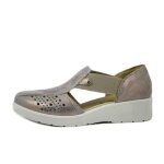 Chaussure pour femmes - imac - cuir beige lamin - talon compens 3 cm - confort absolu