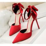 Chaussures femme - nouveau doux talon haut - noir / rouge - aiguille - lastique - basse