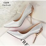 Chaussure femme - nouveau mode corenne - mtal sculpt - talons hauts - rouge et silver
